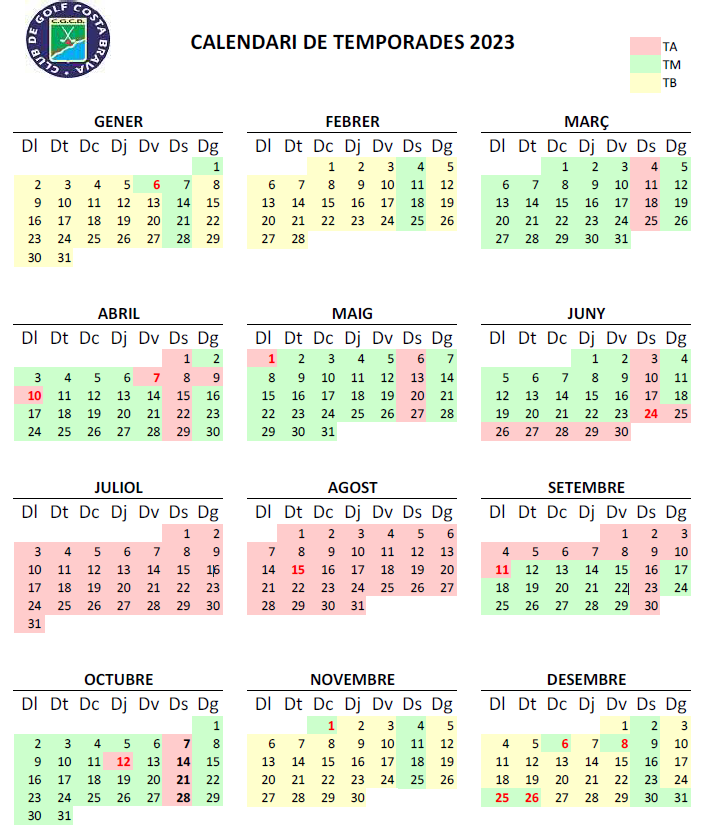Costa Brava calendario 2023
